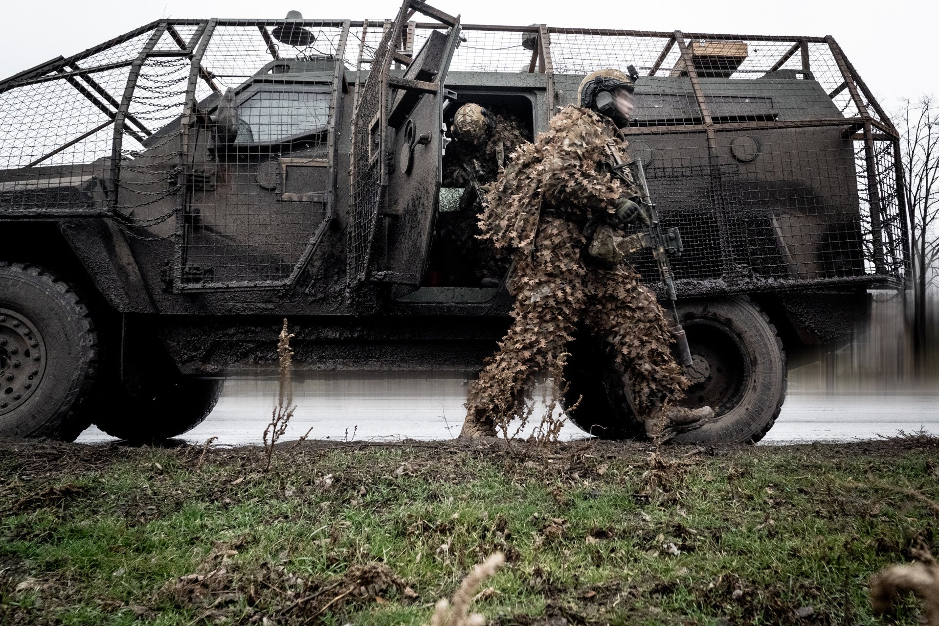 JAN 20, 2025 — Fighters from the reconnaissance platoon of the 2nd battalion of the 12th Azov brigade are returning from a combat mission near Toretsk. Photo courtesy of the 12th Special Operations Brigade Azov Press Service.