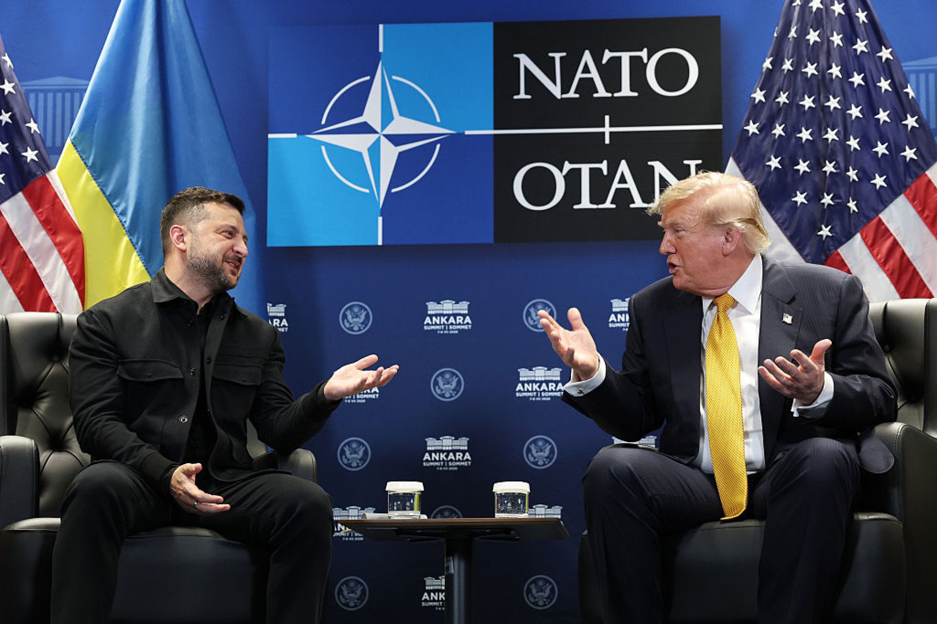 US President Donald Trump (R) meets with Volodymyr Zelenskyy, President of Ukraine for bilateral talks at Beştepe Presidential Compound during the NATO Summit on July 08, 2026 in Ankara, Türkiye. (Source: Getty Images) US President Donald Trump (R) meets with Volodymyr Zelenskyy, President of Ukraine for bilateral talks at Beştepe Presidential Compound during the NATO Summit on July 08, 2026 in Ankara, Türkiye. (Source: Getty Images)