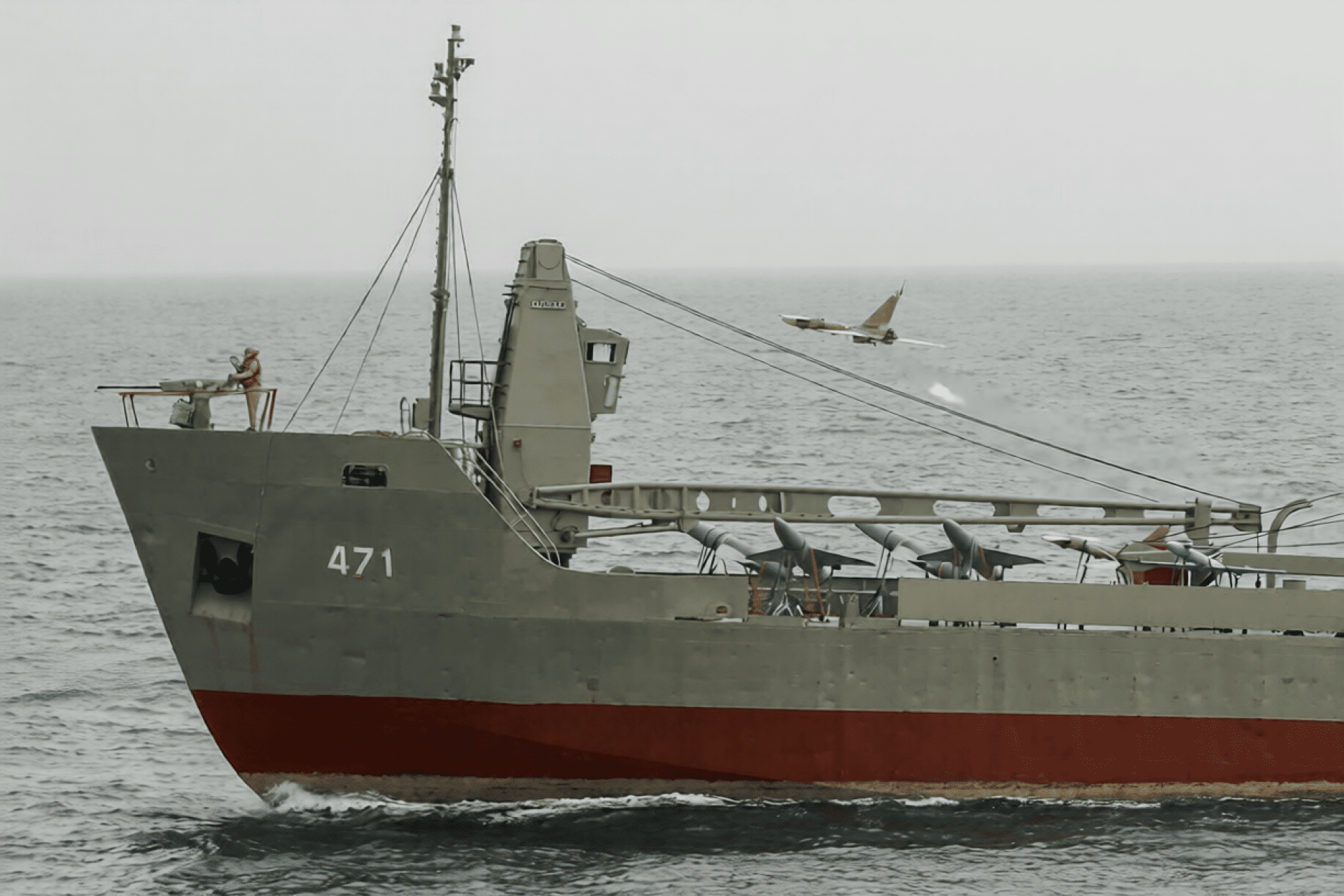 Drone launched from an Iranian “drone carrier division” vessel, 2022. (Source: KianSharifi/X)