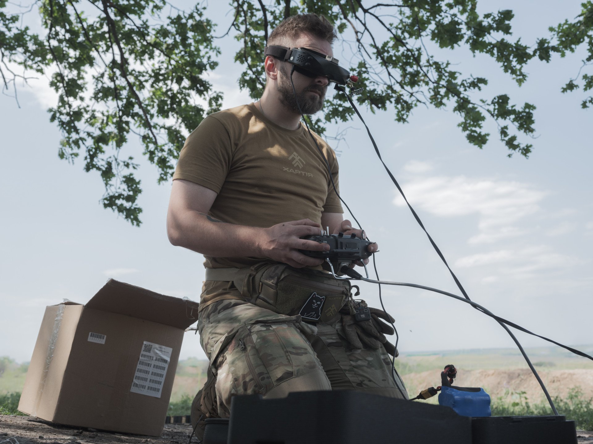 Dmytro Tretiak pilots an FPV drone during training, Kharkiv region, Ukraine, July 7, 2025. (Photo by George Ivanchenko / UNITED24 Media) Dmytro Tretiak pilots an FPV drone during training, Kharkiv region, Ukraine, July 7, 2025. (Photo by George Ivanchenko / UNITED24 Media)