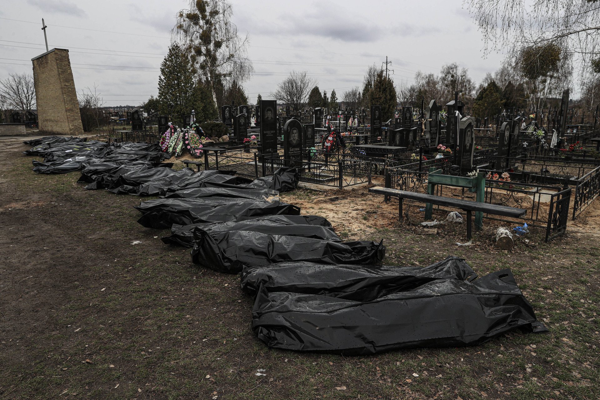 Exhumed civilian bodies from mass graves in Bucha