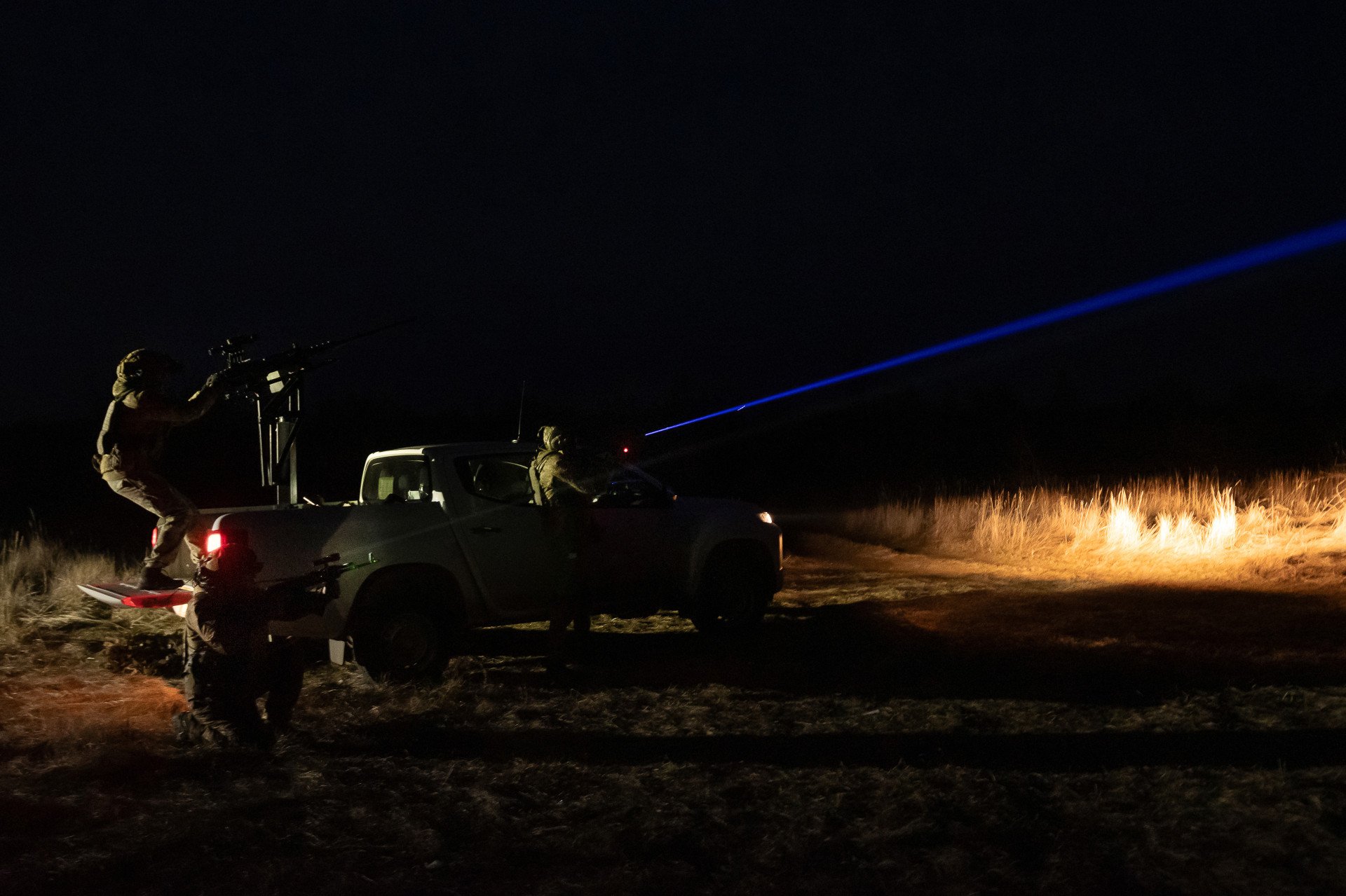 Ukrainian military members of an air defense rapid response group track down Russian drones while on night duty on March 1, 2024 in Kyiv region, Ukraine. Photo by Zinchenko/Global Images Ukraine via Getty Images.