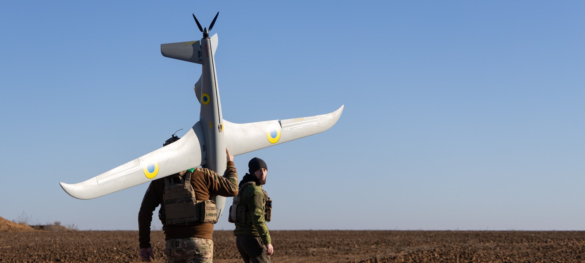 Soldiers of Ukraine’s 40th Coastal Defense Brigade prepare a SHARK UAV for a mission in Kherson region, January 2025. (Source: Getty Images)