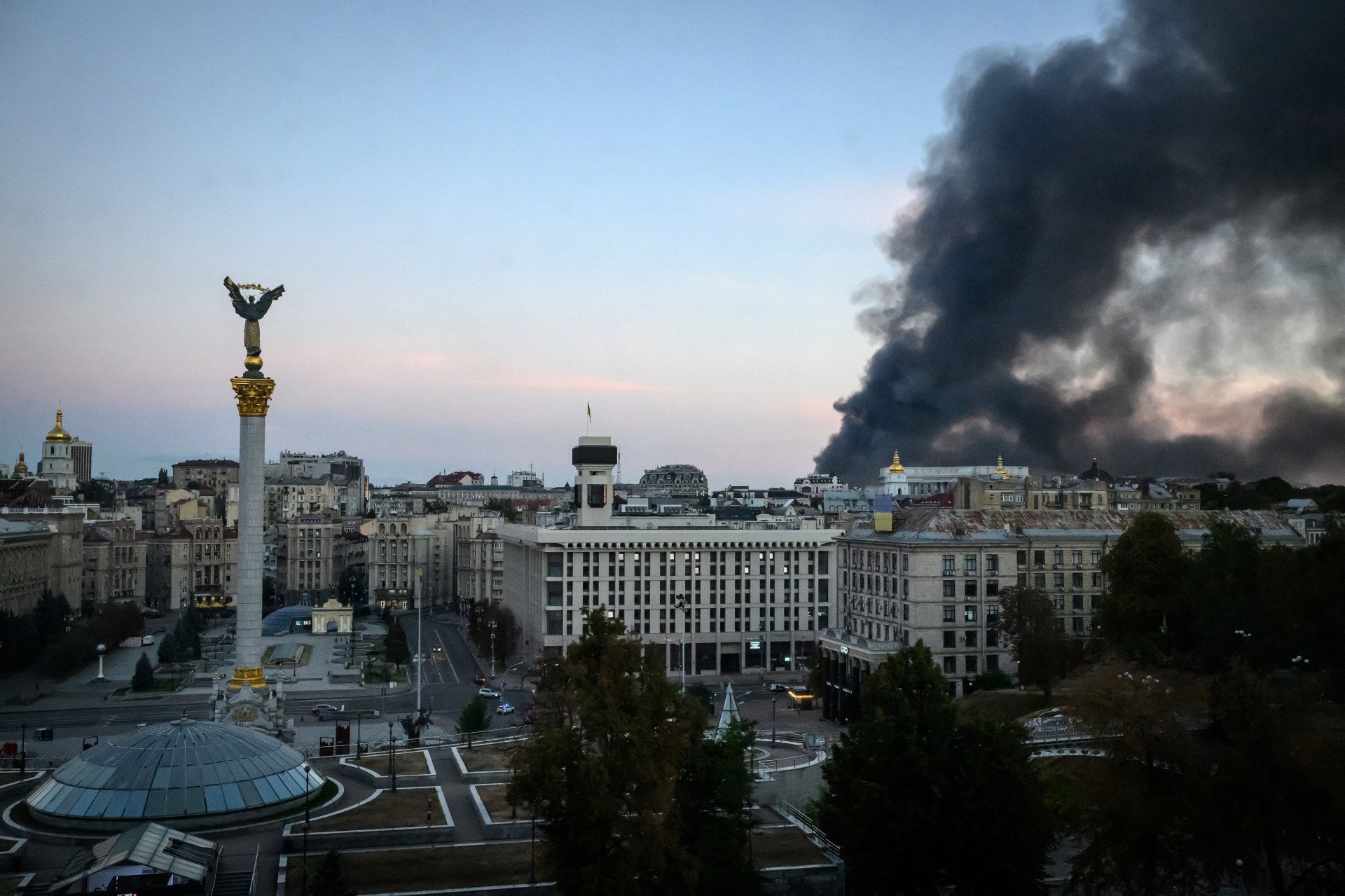 Smoke rising over buildings following Russian air attacks in downtown Kyiv on September 8, 2026. Smoke rising over buildings following Russian air attacks in downtown Kyiv on September 8, 2026.