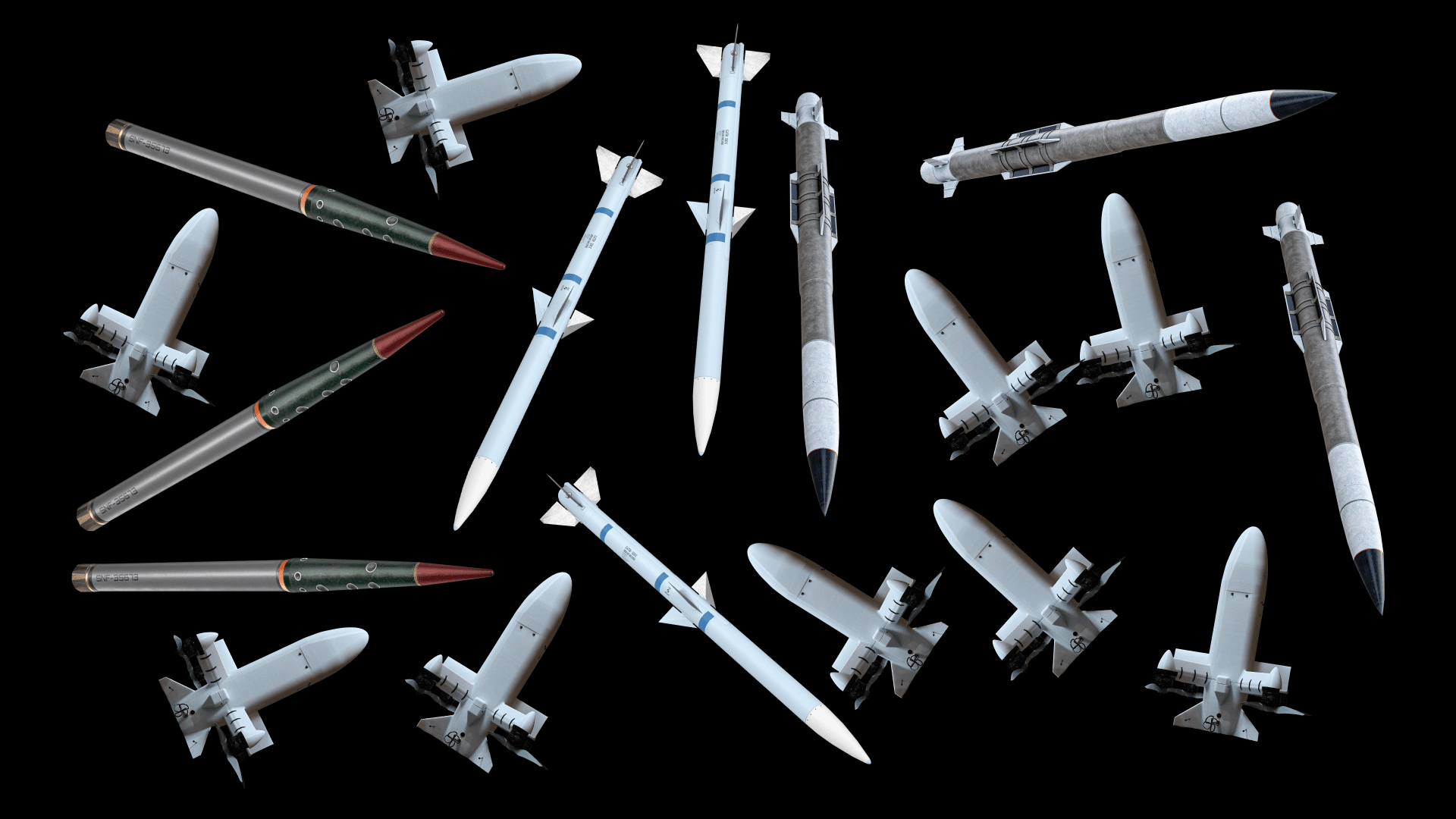 Terra A1 interceptor drones shown alongside various missile systems, highlighting the shift toward low-cost aerial interception. (Source: UNITED24 Media/Oleksandr Manukians)