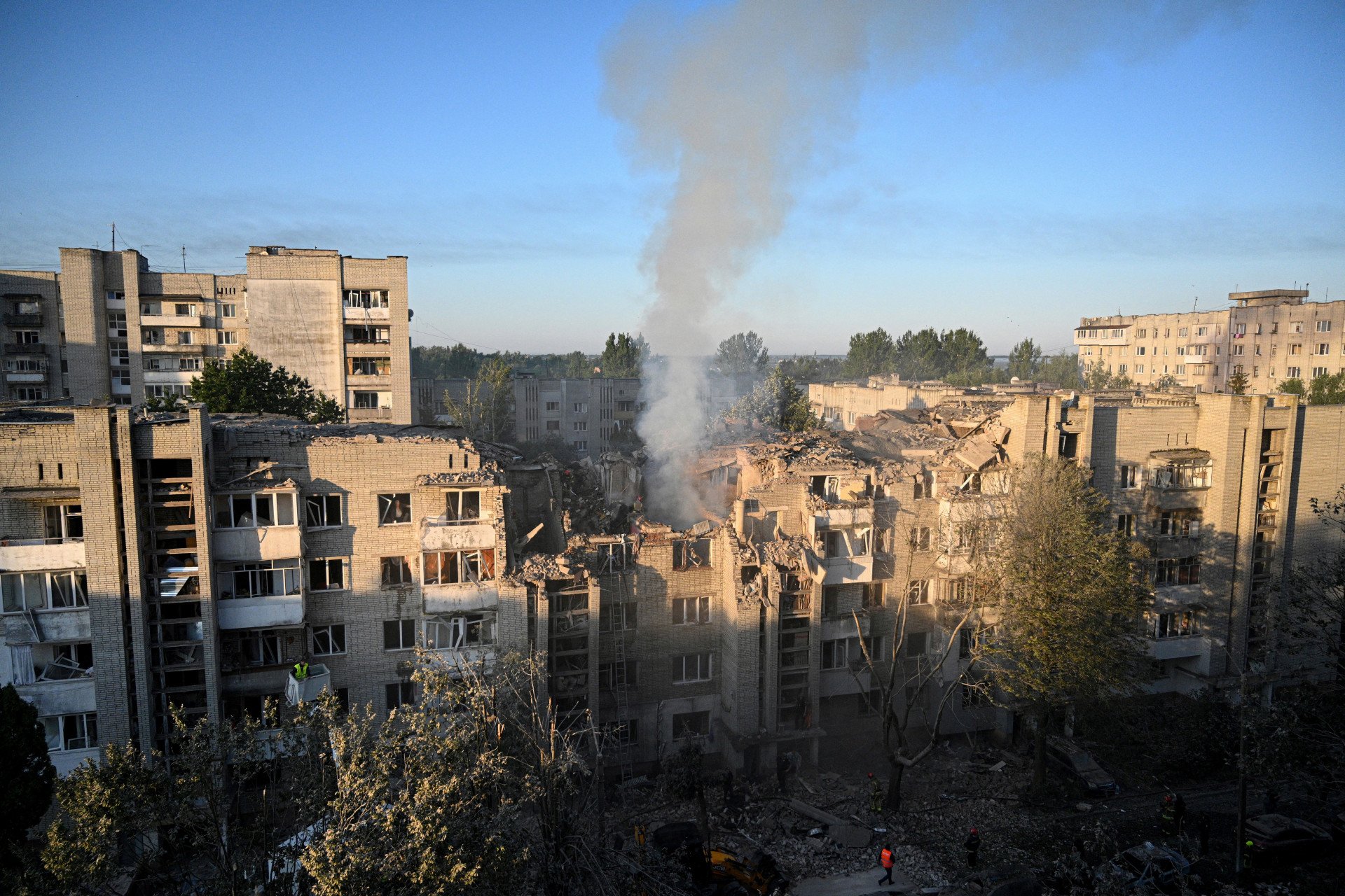 First responders operate at a residential building partially destroyed as a result of Russian missile strikes in the western Ukrainian city of Lviv on July 30, 2026. First responders operate at a residential building partially destroyed as a result of Russian missile strikes in the western Ukrainian city of Lviv on July 30, 2026.