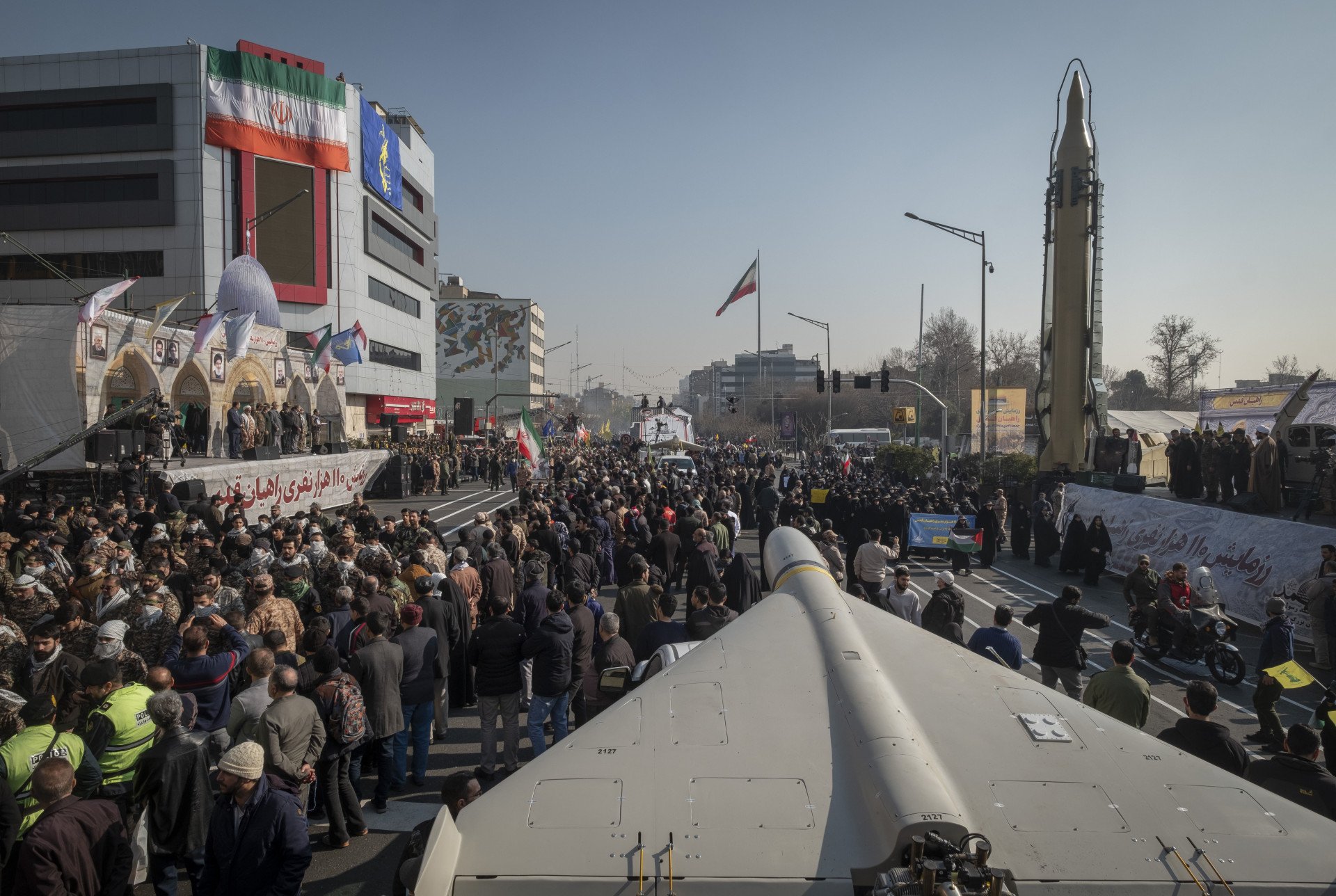 An Iranian-made Shahed-136 and an Iranian-made surface-to-surface ballistic missile, are pictured during a military rally in downtown Tehran, Iran, on January 10, 2025. (Photo by Morteza Nikoubazl/NurPhoto via Getty Images) An Iranian-made Shahed-136 and an Iranian-made surface-to-surface ballistic missile, are pictured during a military rally in downtown Tehran, Iran, on January 10, 2025. (Photo by Morteza Nikoubazl/NurPhoto via Getty Images)