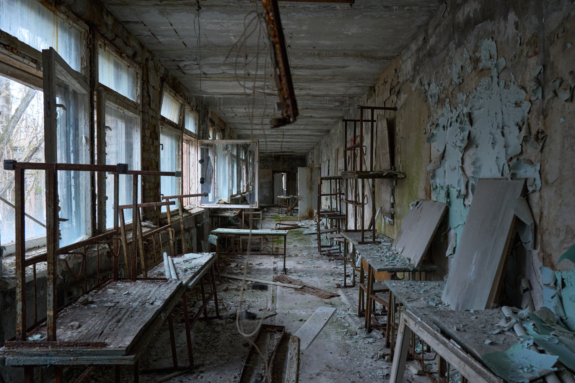 Once a large school filled with life. Now filled only with radioactive dust and old textbooks. Photo: Mykyta Shandyba/UNITED24 Media