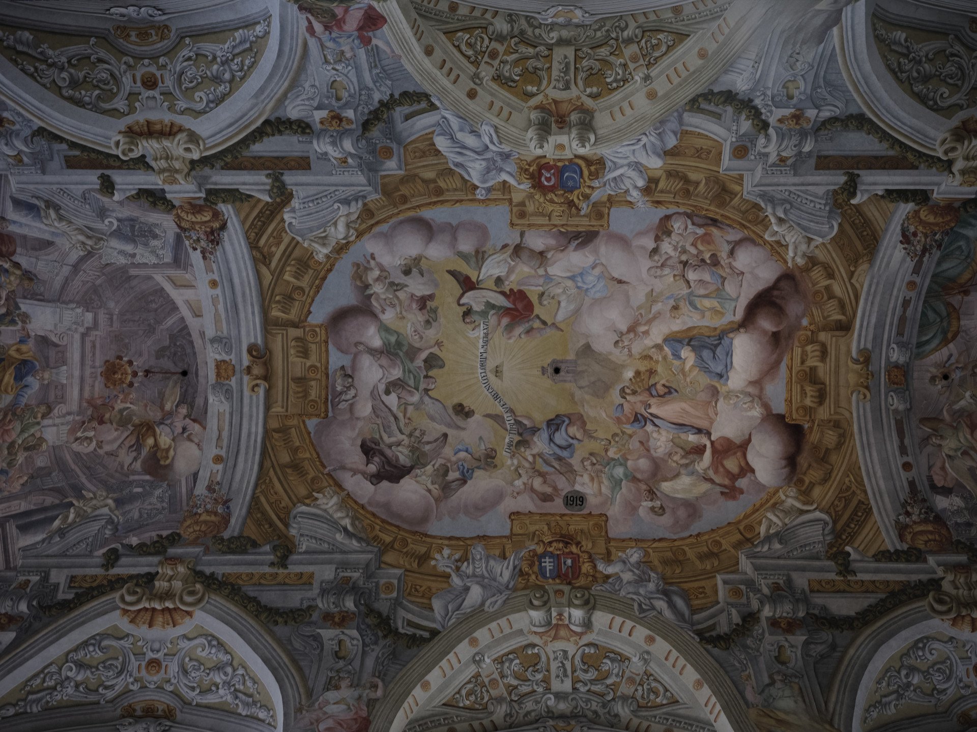 The ceiling fresco, originally painted by Franciszek Ekstein in the 1740s, has been fully restored by Dr. Boliński and his team. The original illusionistic decoration, designed to make the ceiling appear as an open sky, was meticulously uncovered and preserved. Sts. Peter and Paul Garrison Church. April 2025. The ceiling fresco, originally painted by Franciszek Ekstein in the 1740s, has been fully restored by Dr. Boliński and his team. The original illusionistic decoration, designed to make the ceiling appear as an open sky, was meticulously uncovered and preserved. Sts. Peter and Paul Garrison Church. April 2025.