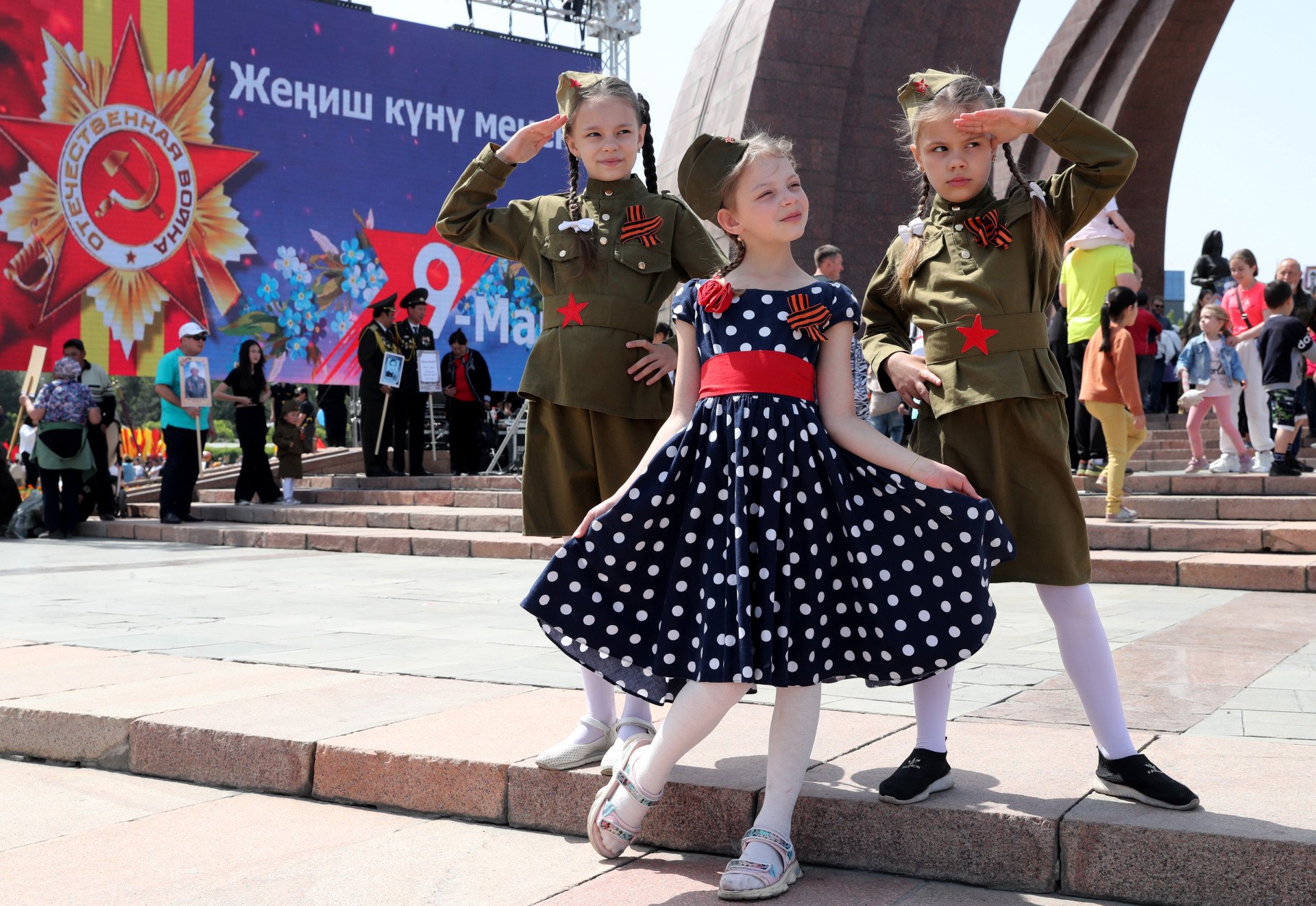 Children dressed in Soviet uniforms at the procession of Immortal Regiment during the celebration of Victory Day in Bishkek, Kyrgyzstan on May 09, 2023. (Source: Getty Images) Children dressed in Soviet uniforms at the procession of Immortal Regiment during the celebration of Victory Day in Bishkek, Kyrgyzstan on May 09, 2023. (Source: Getty Images)
