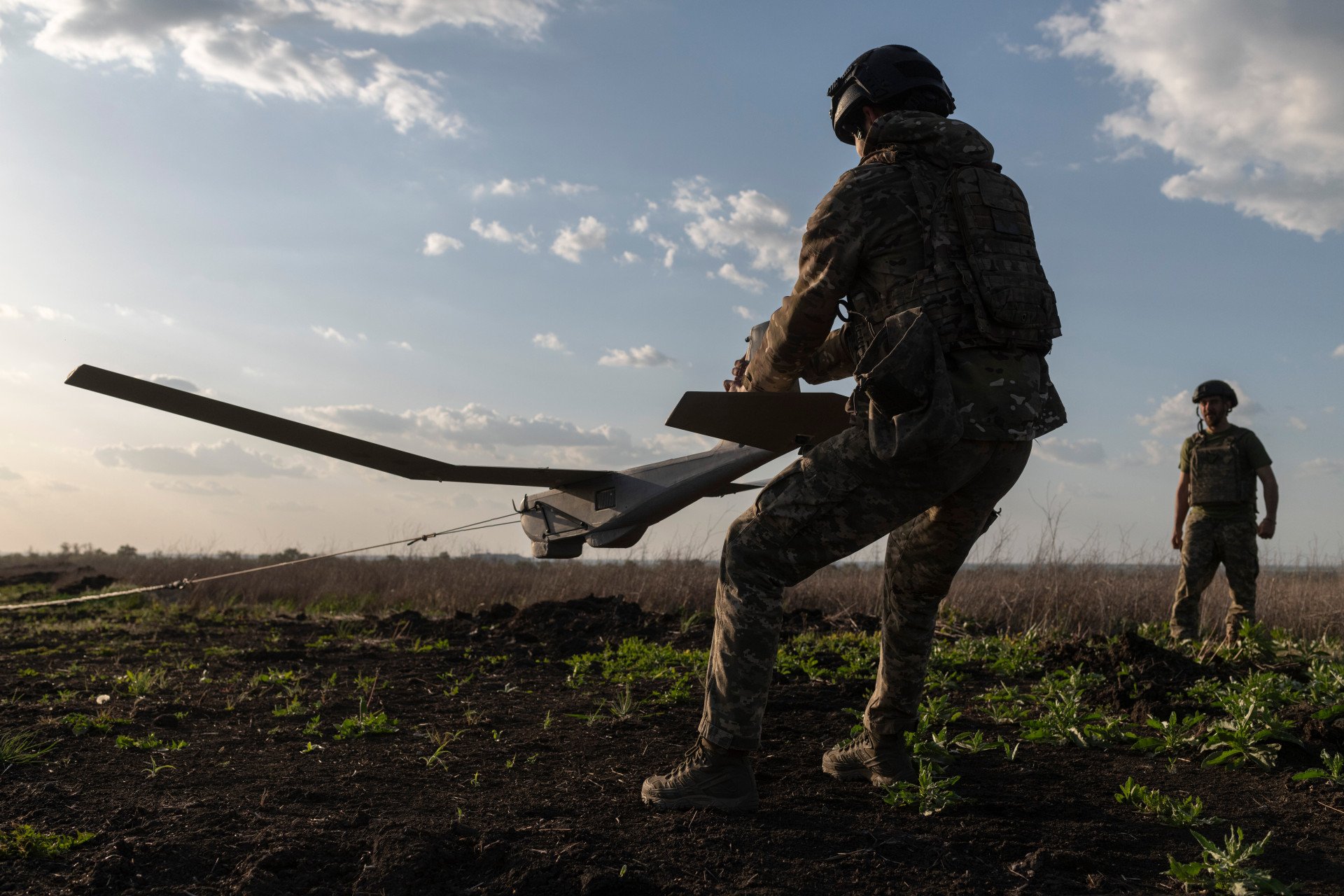 Ukrainian military members of the unmanned systems unit of the 148th artillery brigade