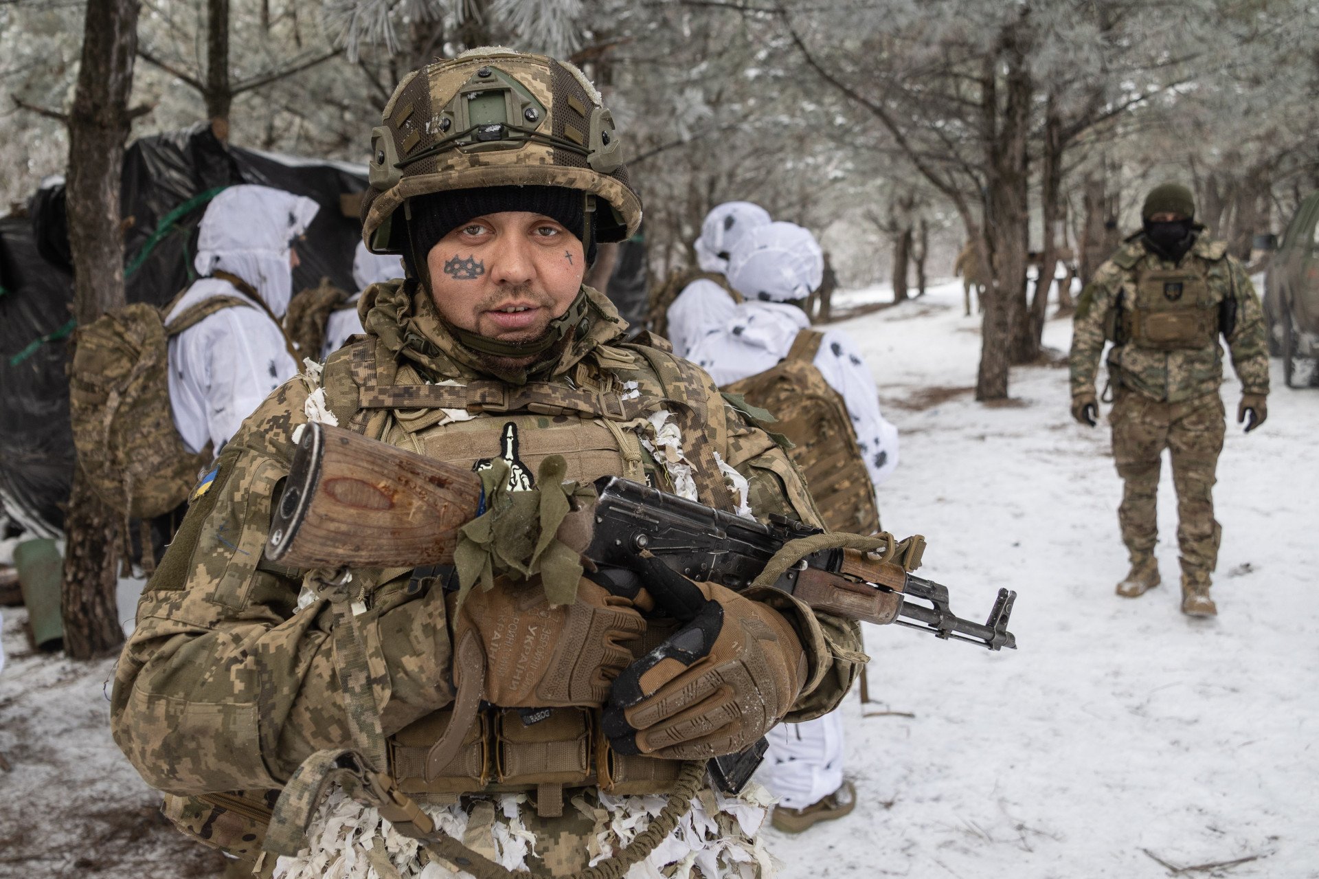 FEB 26 — Former prisoners who have now become volunteers and fighters in Ukraine’s 93rd Brigade, serving in the “Alcatraz” Battalion. (Photo by Andriy Dubchak / Frontliner)