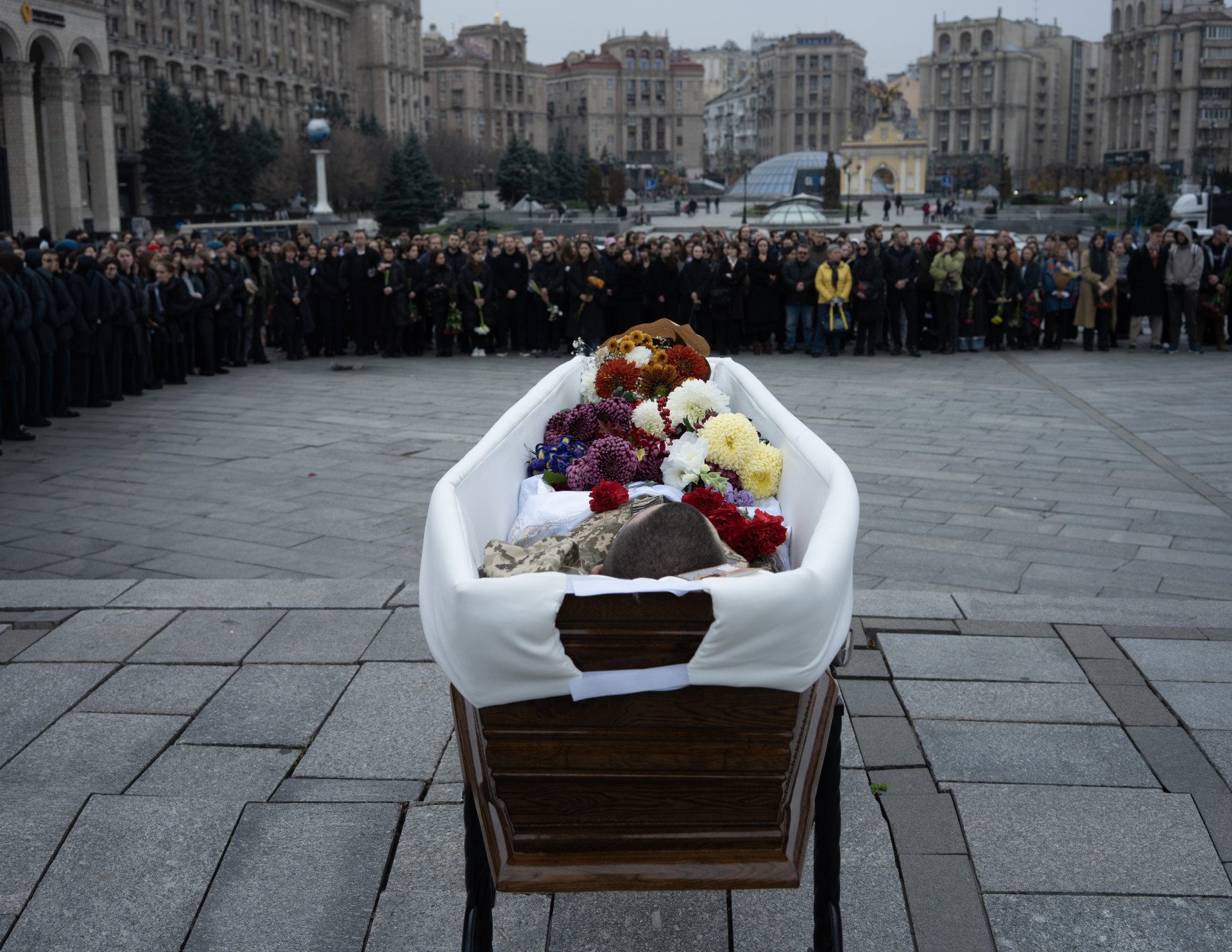Hundreds gather at Independence Square to honor Kostiantyn Huzenko, surrounded by family, colleagues, brothers-in-arms, and friends, a testament to the life he lived and the lives he touched. Joshua Olley/UNITED24 Media. Hundreds gather at Independence Square to honor Kostiantyn Huzenko, surrounded by family, colleagues, brothers-in-arms, and friends, a testament to the life he lived and the lives he touched. Joshua Olley/UNITED24 Media.