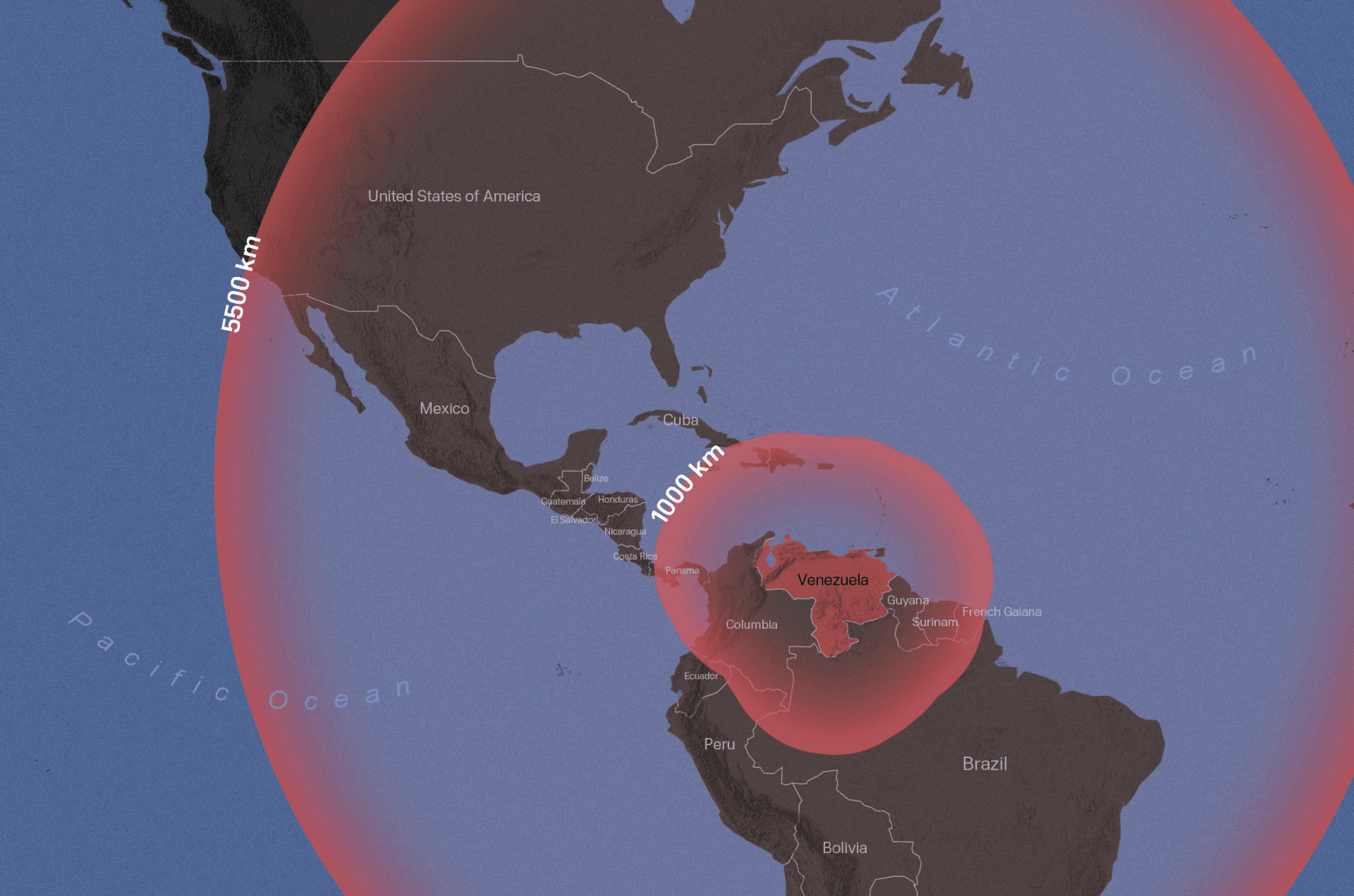 Map showing Oreshnik missile range from Venezuela. Source: UNITED24 Media. Map showing Oreshnik missile range from Venezuela. Source: UNITED24 Media.