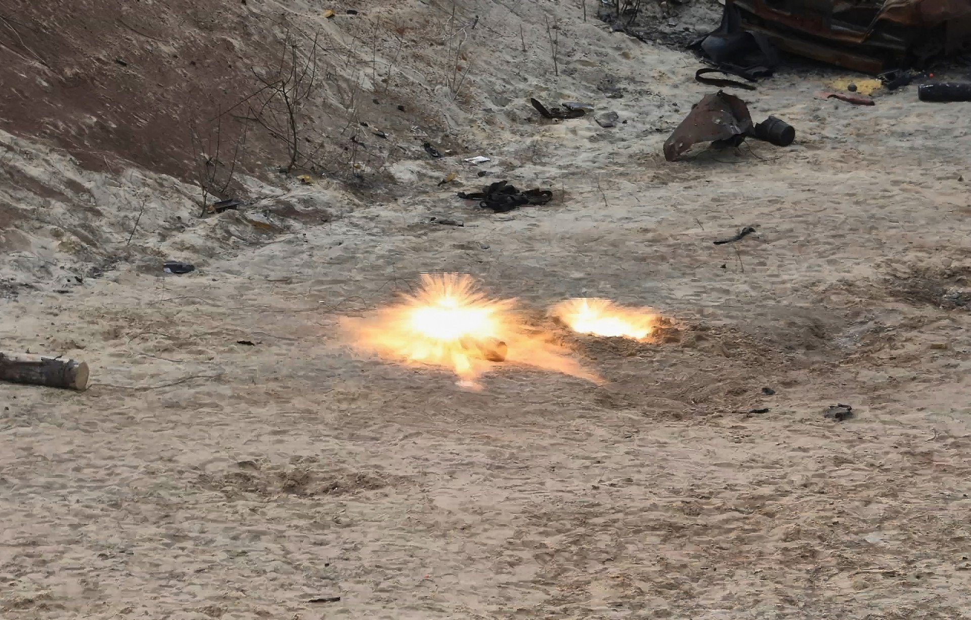 Unexploded Russian shells detonate using the Spalakh modular demining system during tests at a training ground in the Kharkiv region on April 14, 2025. (Source: Getty Images) Unexploded Russian shells detonate using the Spalakh modular demining system during tests at a training ground in the Kharkiv region on April 14, 2025. (Source: Getty Images)