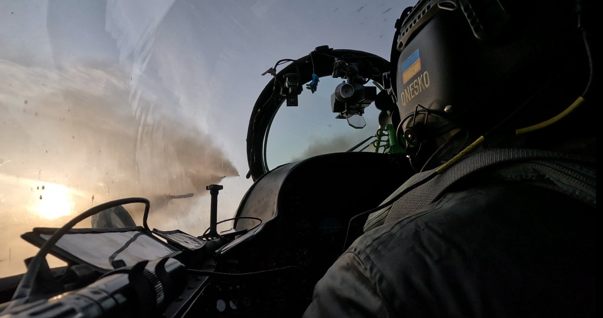 Pilot Qnesko of Mi-24 on a mission in Donetsk region, on February 10. Photo by pilot Qnesko