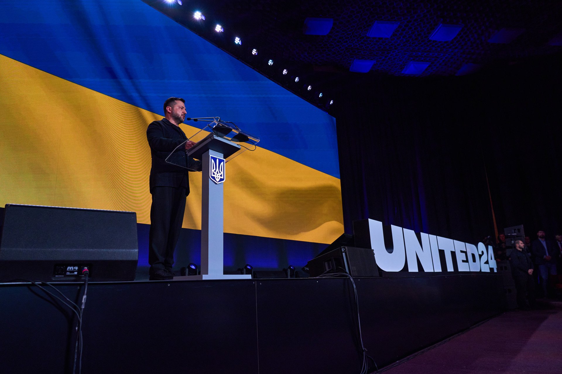4 Years of UNITED24: Redefining Global Wartime Support President Volodymyr Zelenskyy addressing government officials, star ambassadors, and international partners at the annual UNITED24 summit in Kyiv.