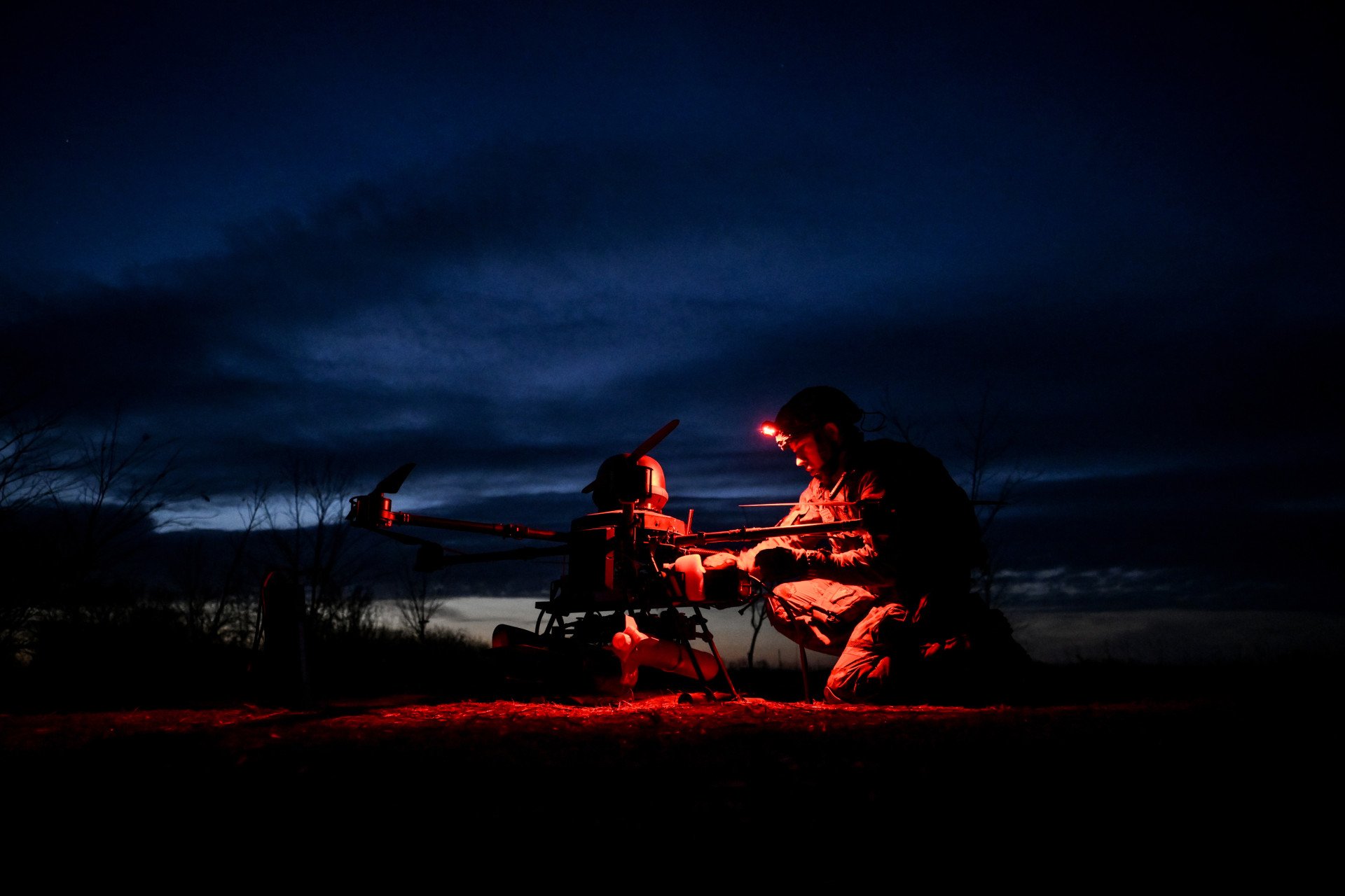 Ukrainian drone operators prepare a Baba Yaga heavy bomber drone for a nighttime training flight in the Zaporizhzhia direction, March 23, 2026. (Source: Getty Images) Ukrainian drone operators prepare a Baba Yaga heavy bomber drone for a nighttime training flight in the Zaporizhzhia direction, March 23, 2026. (Source: Getty Images)