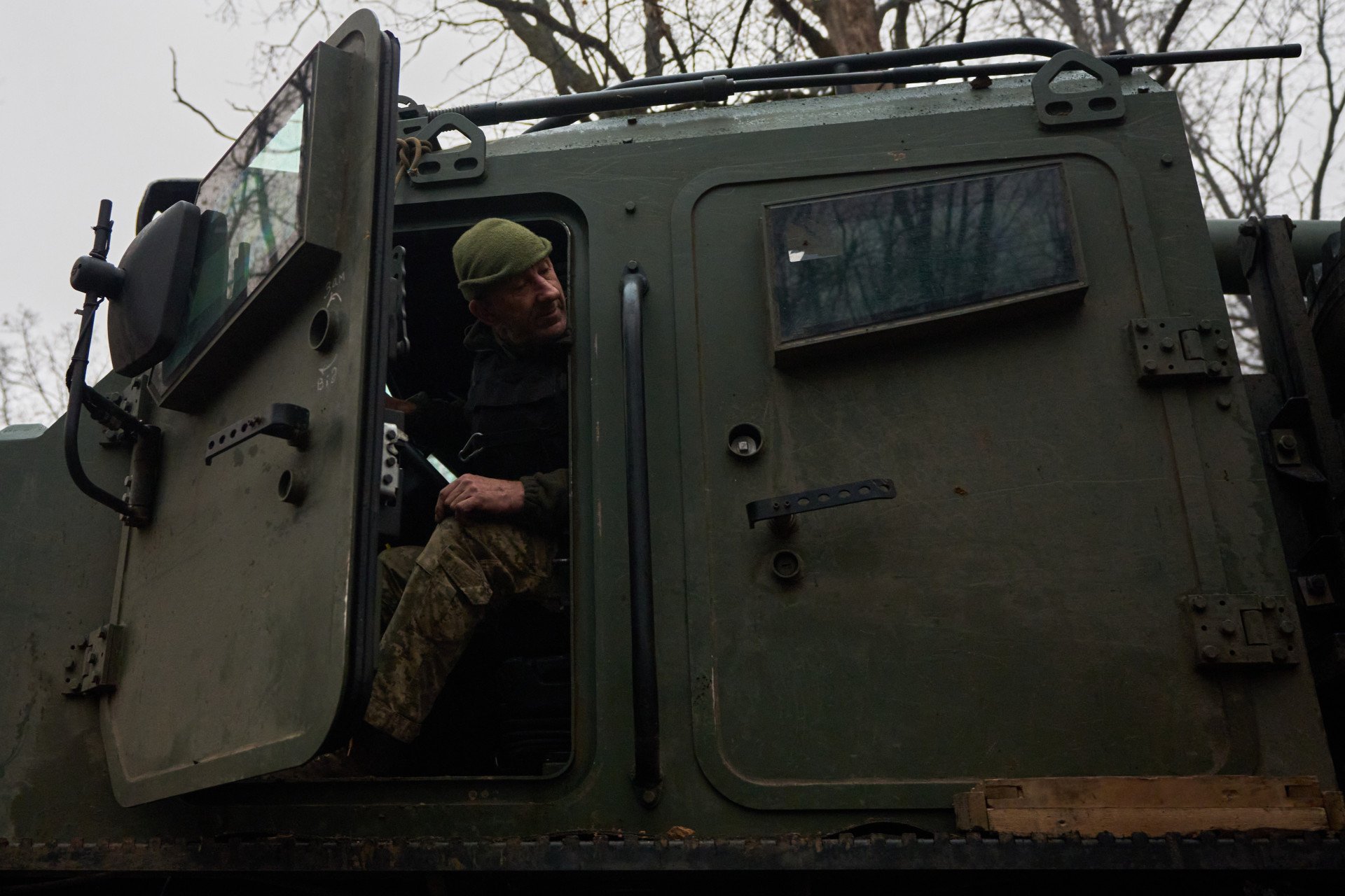 The crew's driver double-checks on the rear to see if he can return the howitzer to its original position. The team has to take good care of the Bohdana because any critical damage means the self-propelled artillery gun has to be brought to Western Ukraine or abroad to be fixed, endangering the men’s ability to repel Russia’s advance and thus their position. 