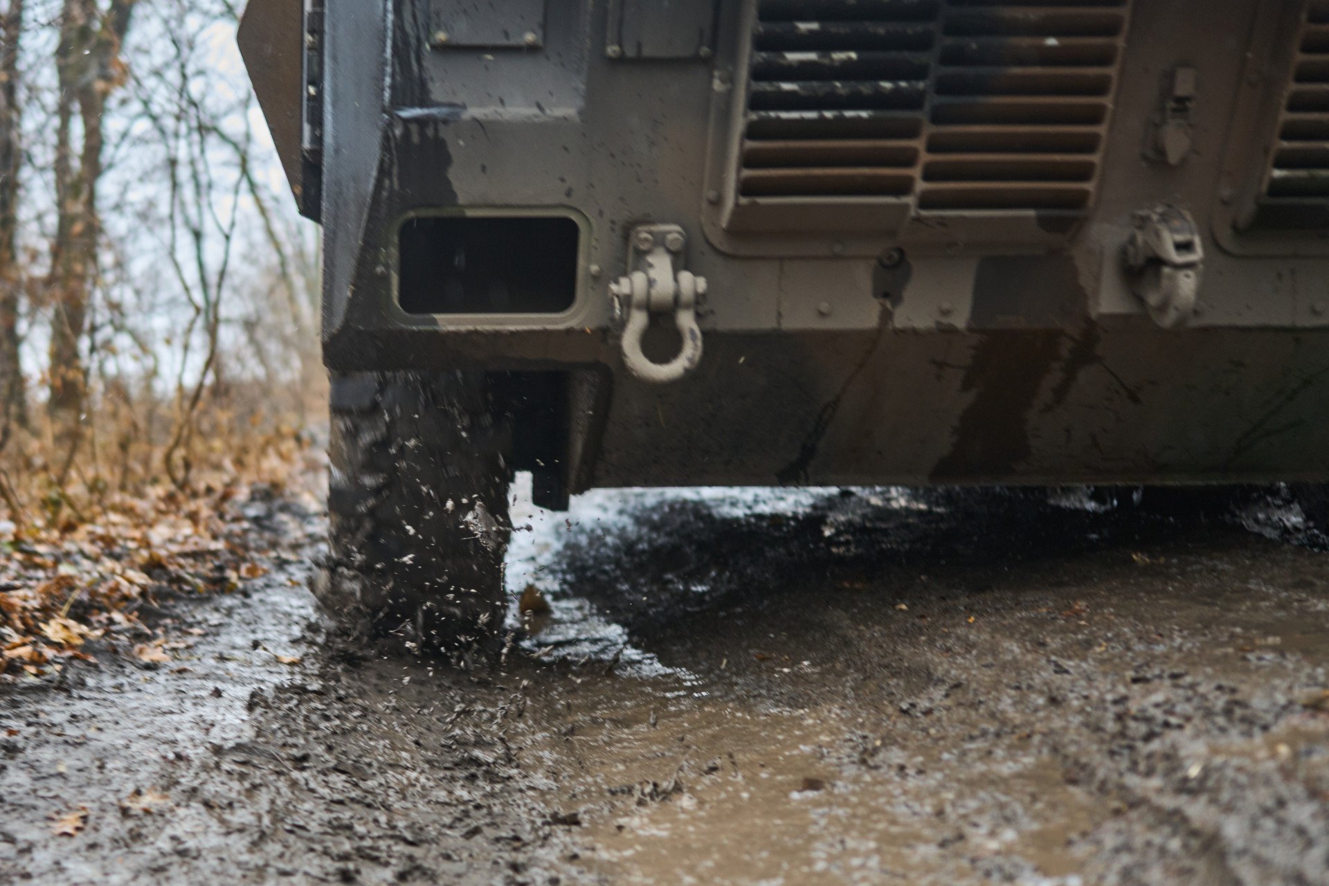 A French AMX-10 rolls in the mud near the 505th Batallion’s base near Pokrovsk. (Photo by Mykyta Shandyba/ United24) A French AMX-10 rolls in the mud near the 505th Batallion’s base near Pokrovsk. (Photo by Mykyta Shandyba/ United24)