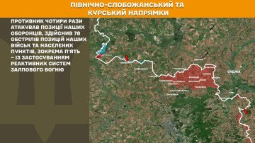 Mapa del sector Norte de Slobozhanskyi y Kursk mostrando direcciones de ataque rusas cerca de la frontera Kursk-Sumy con bombardeos y asaltos limitados.