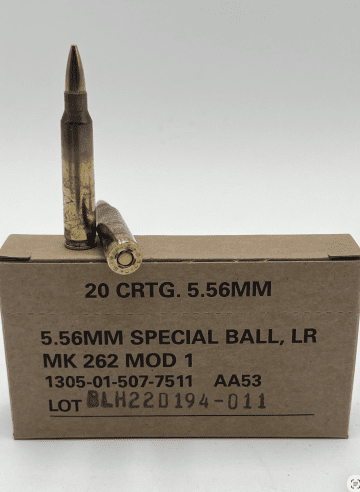 Mk262 Mod 1 (77 gr Open Tip Match)—a precision 5.56×45 mm round widely used by US Special Operations Forces for improved long-range accuracy. (Photo: open source) Mk262 Mod 1 (77 gr Open Tip Match) — a precision 5.56×45 mm round widely used by US Special Operations Forces for improved long-range accuracy. (Photo: open source)
