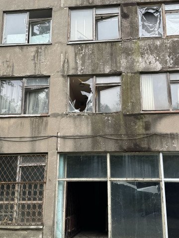 Shattered windows mark the upper floors of a production facility at the historic Dovzhenko Film Studio after an overnight attack. (Source: Ukrainian State Film Agency) Shattered windows mark the upper floors of a production facility at the historic Dovzhenko Film Studio after an overnight attack. (Source: Ukrainian State Film Agency)