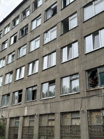 Multiple windows blown out in one of the studio’s residential buildings, highlighting the extent of the blast wave damage. (Source: Ukrainian State Film Agency) Multiple windows blown out in one of the studio’s residential buildings, highlighting the extent of the blast wave damage. (Source: Ukrainian State Film Agency)