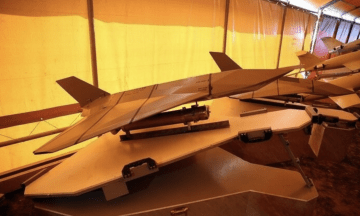 Hadid-110 (“Dalahu”) Iranian jet-powered unmanned aerial vehicle on a launch rail inside a tented shelter. (Source: Odin)