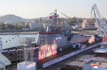 Fireworks at the unveiling of the Choe Hyon destroyer in Nampo shipyard. (Source: KCNA) Fireworks at the unveiling of the Choe Hyon destroyer in Nampo shipyard. (Source: KCNA)