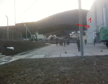 1. Military base outside Object 1335, showing the generator building and the bunker entrance in the background. (Source: Danwatch)