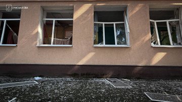 A damaged kindergarten window in Sumy after a Russian guided aerial bomb struck the area on July 2. (Source: Sumy Regional Military Administration) A damaged kindergarten window in Sumy after a Russian guided aerial bomb struck the area on July 2. (Source: Sumy Regional Military Administration)