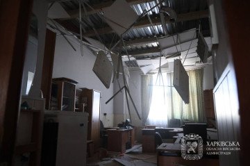 The damaged interior of the Kharkiv educational building caused by Russian drone strike that injured four civilians. (Source: Head of Kharkiv Regional State Administration)