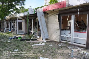A damaged storefront after a Russian drone strike on Zaporizhzhia on June 8. (Source: Zaporizhzhia Regional Military Administration)