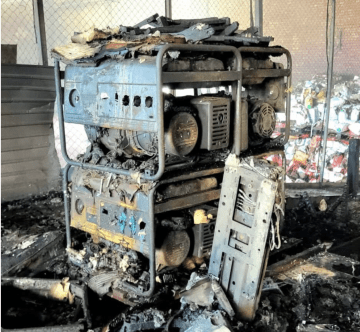Burned humanitarian aid and damaged generators inside the Olena Zelenska Foundation’s Kyiv warehouse following a Russian attack on September 17, 2026. (Source: Olena Zelenska Foundation) Burned humanitarian aid and damaged generators inside the Olena Zelenska Foundation’s Kyiv warehouse following a Russian attack on September 17, 2026.