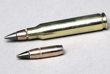 M855A1 Enhanced Performance Round (62 gr)—the current US Army standard cartridge, featuring an exposed steel penetrator and copper core. (Photo: open source) M855A1 Enhanced Performance Round (62 gr) — the current US Army standard cartridge, featuring an exposed steel penetrator and copper core. (Photo: open source)