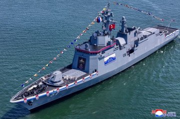 Aerial view of the Choe Hyon destroyer displaying its main gun, radar systems, and vertical launch cells. (Source: KCNA) Aerial view of the Choe Hyon destroyer displaying its main gun, radar systems, and vertical launch cells. (Source: KCNA)
