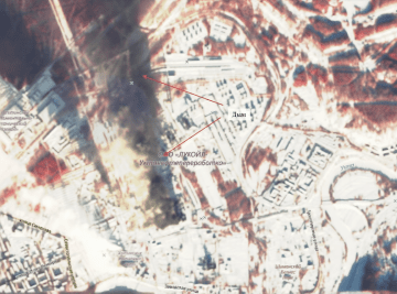 Visible fire and smoke rise from the Lukoil refinery in Russia’s Volgograd region after a reported drone strike, as seen in satellite imagery released on February 12. (Photo: open source)