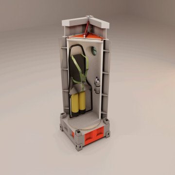 Los Resq Pods incluyen ventilación, señales de emergencia y suministros de comida y agua. Foto: Resq Pods