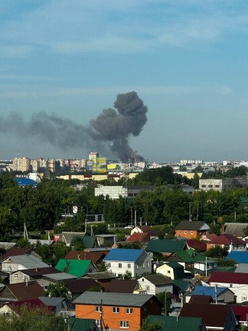 A large plume of smoke rises over Cheboksary following a reported strike on the VNIIR-Progress defense electronics plant on June 10, 2026. (Source: Exilenova+) A large plume of smoke rises over Cheboksary following a reported strike on the VNIIR-Progress defense electronics plant on June 10, 2026. (Source: Exilenova+)