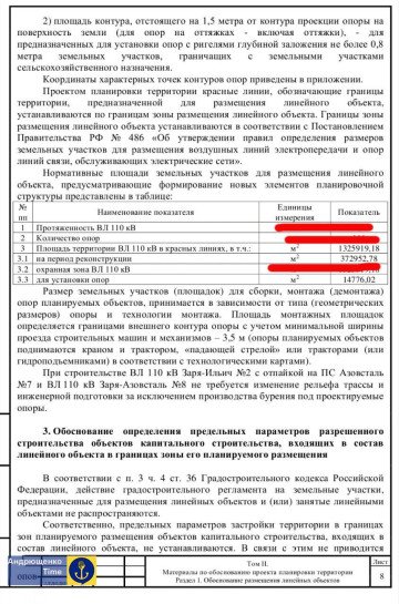Documentación del proyecto ruso en la que se detallan el uso del suelo, las zonas de instalación de torres y los parámetros técnicos de la nueva línea eléctrica a Azovstal. (Fuente: Andriushchenko Time)