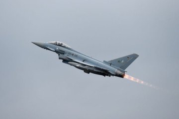 A Eurofighter shortly after take-off over the Nato air base in Amari, Estonia. (Source: Getty Images)