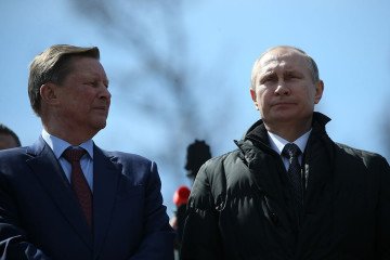 Then-Presidential Administration Chief of Staff Sergei Ivanov (L) and Russian leader Vladimir Putin observe the new Vostochny Cosmodrome on April 27, 2016, near Tsiolkovsky, Russia. (Source: Getty Images)