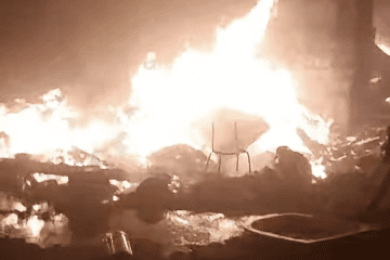 A fire burns at the “Loving Hearts” animal shelter in Velykodolynske, Odesa region, following an overnight Russian attack. (Source: “Loving Hearts” animal shelter/Facebook)