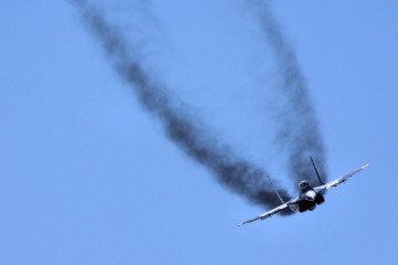 Polish MiG-23 fighter jet at the RIAT 2013 air exhibition.