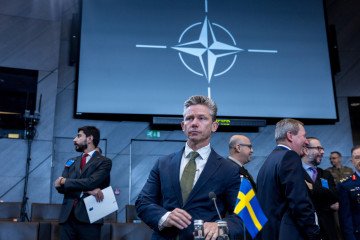 Minister of Defense of Sweden Pål Jonson arrives at the meeting of Defence Ministers of the North Atlantic Council at NATO headquarters during the NATO Defence Ministers' meeting on February 13, 2025, in Brussels, Belgium. (Source: Getty Images)