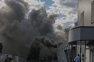 Smoke rises from the KUSUM pharmaceutical plant in Sumy after a Russian attack on October 4, 2026. (Source: kusum.ukraine/Instagram)