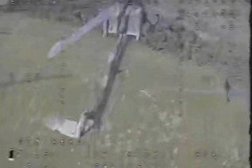 An FPV drone closes in on a Russian Mi-28 attack helicopter moments before impact over Russia's Belgorod region. (Source: SBS / Robert "Madyar" Brovdi)