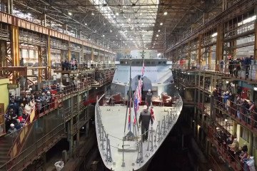 Russia’s Project 20380 corvette Grozny during its launch ceremony at the Amur Shipbuilding Plant on October 23, 2026. (Source: Russian Ministry of Defense)