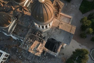 An aerial view shows severe damage to a historic cultural site following a Russian strike. (Photo: Ministry of Culture of Ukraine)